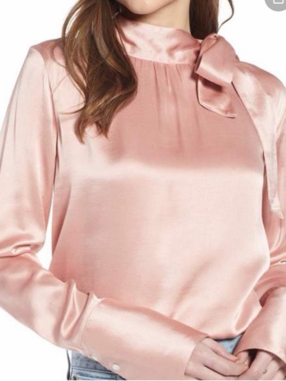 Something Navy Satin Bow-Neck Blouse - Blush